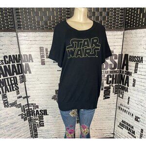 Star Wars Torrid 2 Black Embroidered Logo Name Ribbed Trim Short Sleeve Sweater